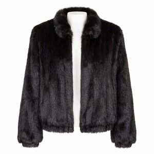Vintage Black Mink Fur Coat Women M Oversized Small Bomber Jacket Real Fur 90s